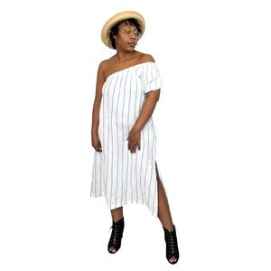 Madewell Dress Striped Midi One Shoulder Side Slits NEW NJ887